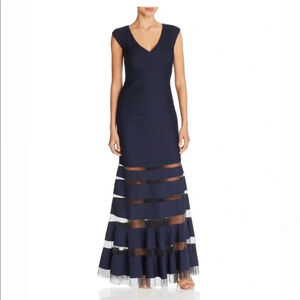 Tadashi Shoji Navy Pintuck Gown